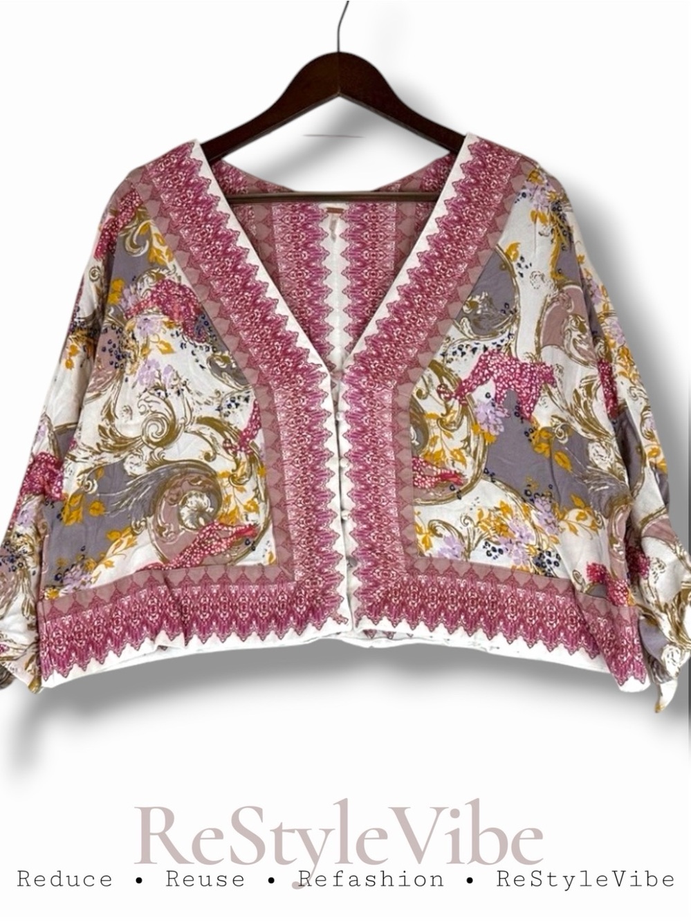 FREE PEOPLE Women’s Size XS Top Shirt Cropped Oversized Boho Button Closure